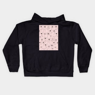 Poppies Line Art Flowers Pattern On Pink Kids Hoodie